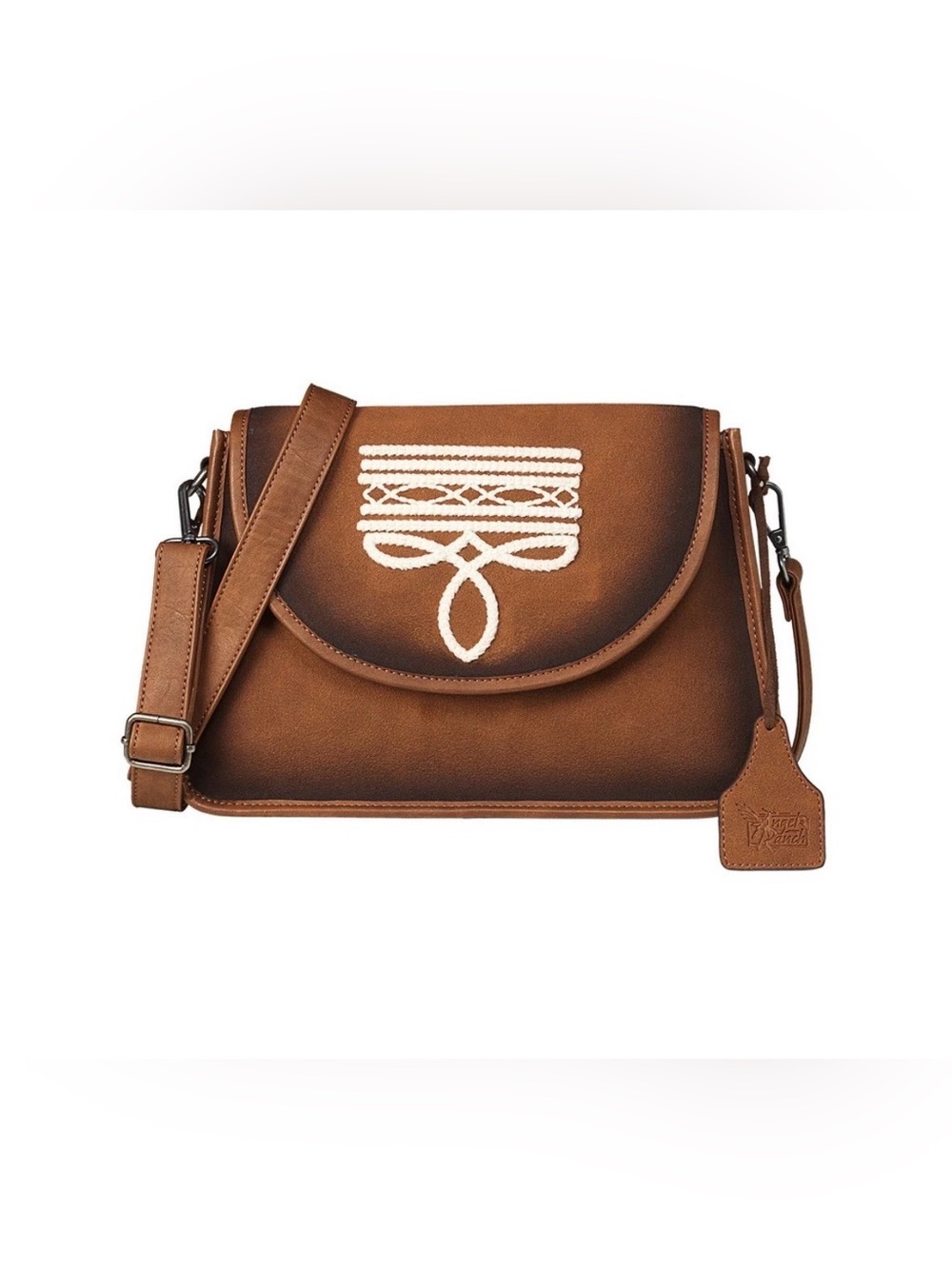 Angel Ranch western collection crossbody bag w/boot stitching in Maeve brown NWT
